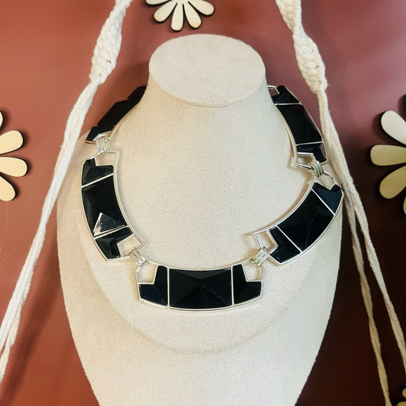 New York & Company Statement Necklace Black and Silver Toned Collar Edgy Modern - Picture 1 of 5